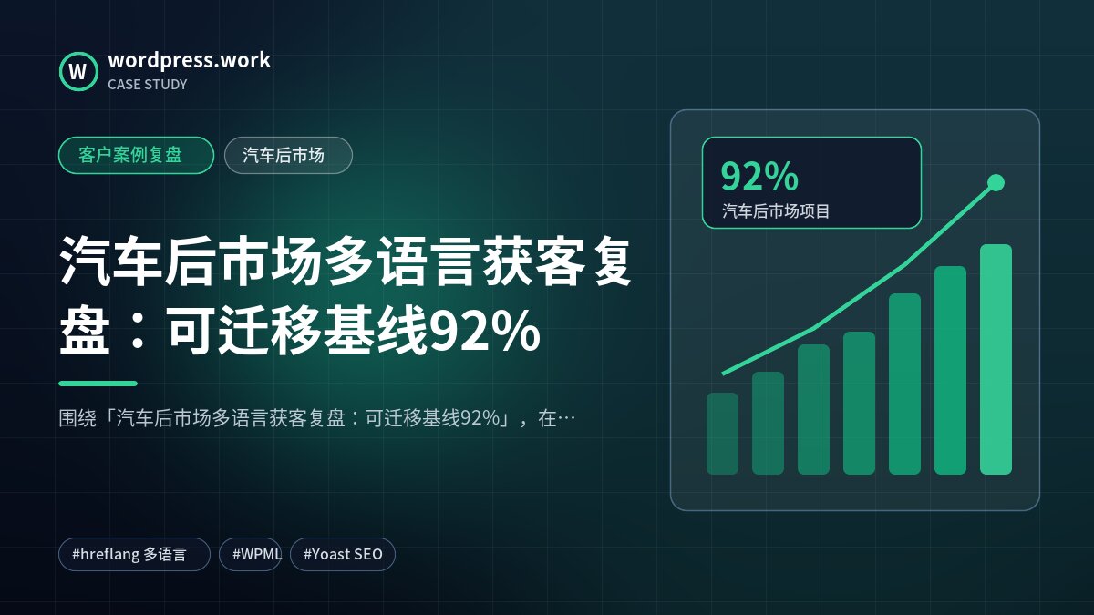 汽车后市场多语言获客复盘:可迁移基线92%|客户案例复盘|汽车后市场