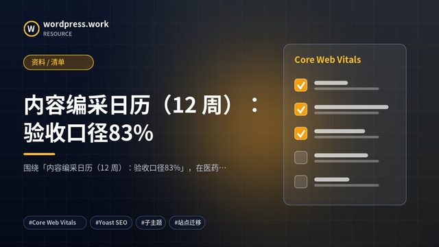 内容编采日历（12 周）：验收口径83%｜资料 / 清单