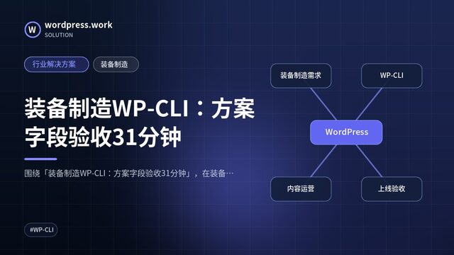 装备制造WP-CLI:方案字段验收31分钟|行业解决方案|装备制造