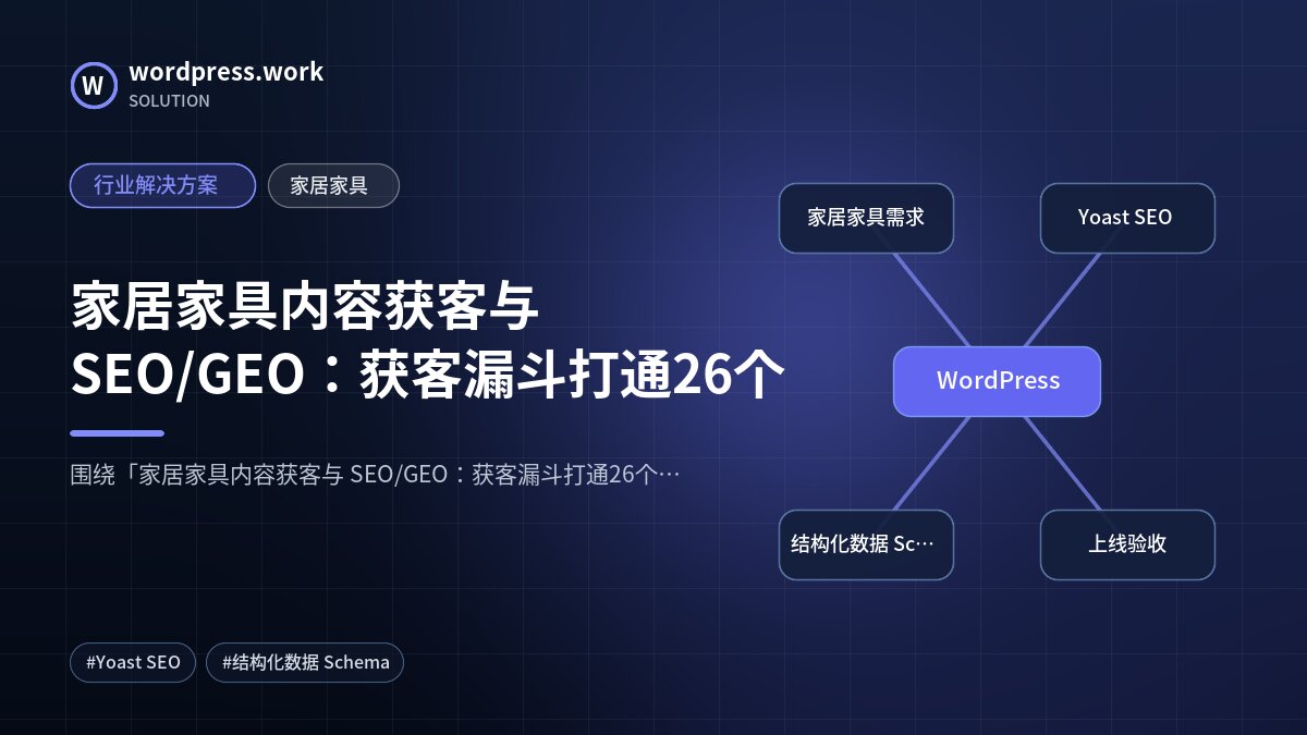 家居家具内容获客与 SEO/GEO：获客漏斗打通26个｜行业解决方案｜家居家具
