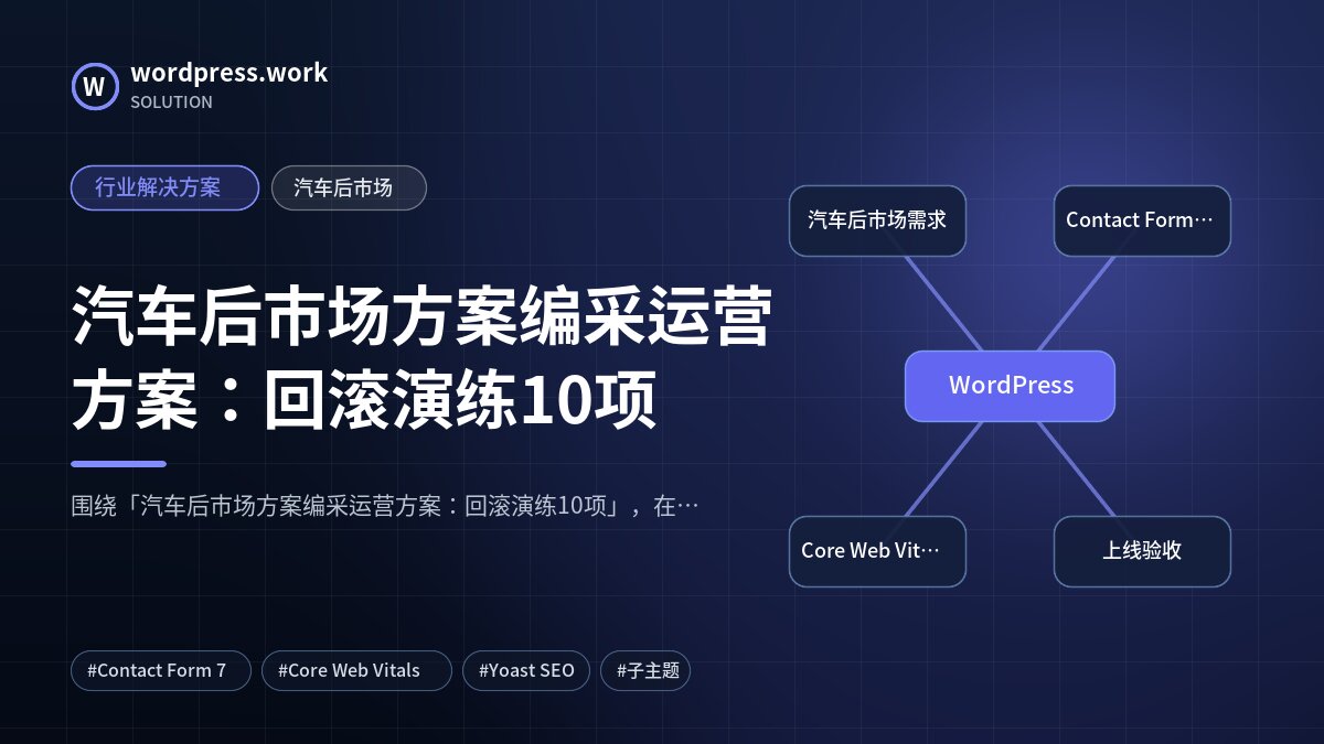 汽车后市场方案编采运营方案:回滚演练10项|行业解决方案|汽车后市场