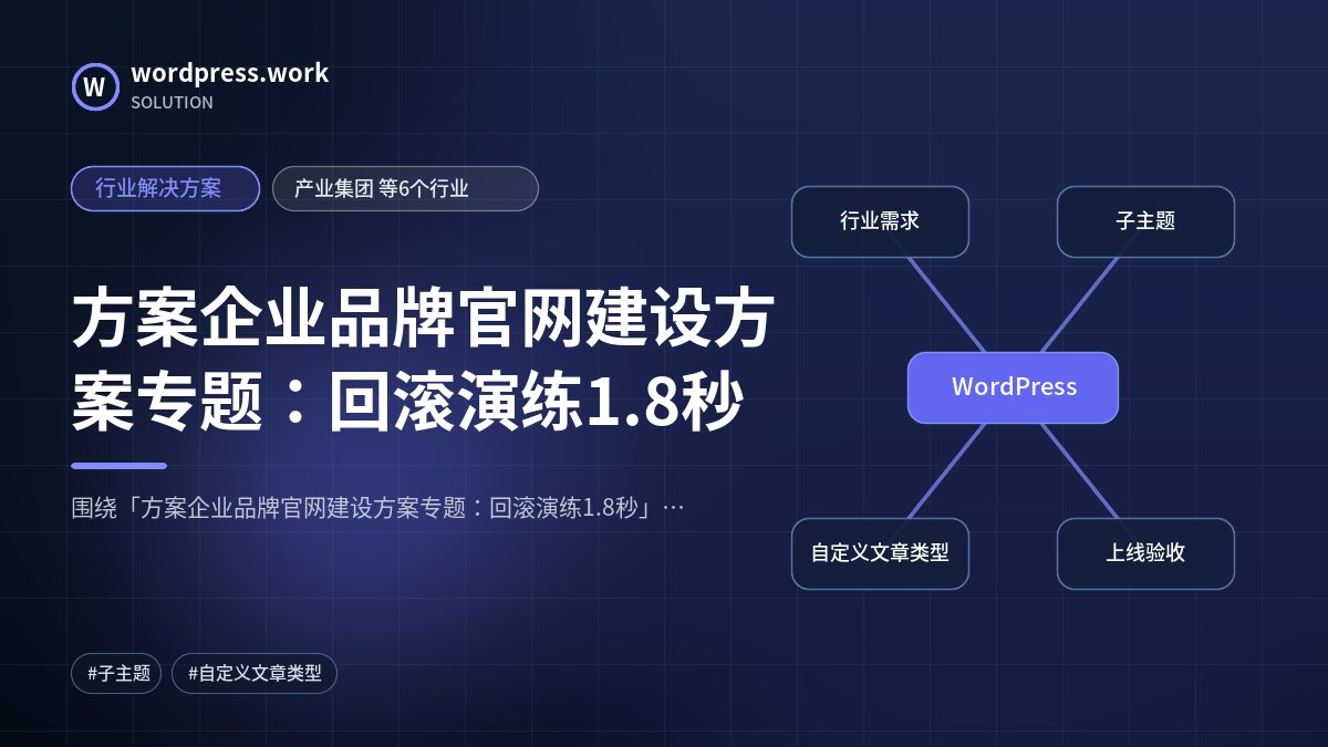 方案企业品牌官网建设方案专题：回滚演练1.8秒｜行业解决方案｜产业集团 等6个行业