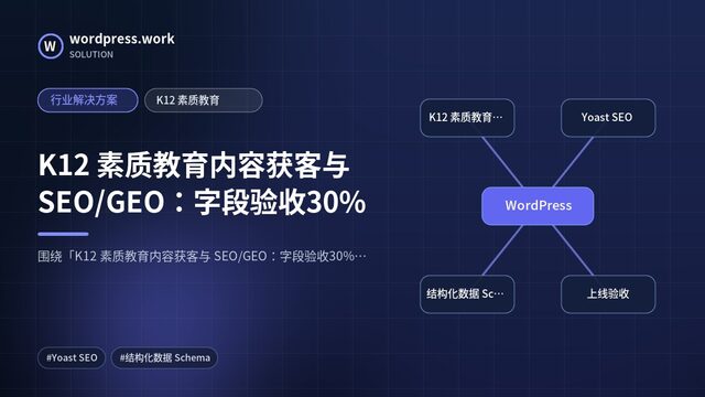 K12 素质教育内容获客与 SEO/GEO：字段验收30%｜行业解决方案｜K12 素质教育