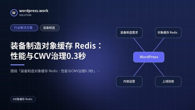 装备制造对象缓存 Redis:性能与CWV治理0.3秒|行业解决方案|装备制造