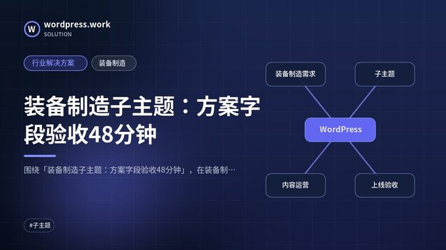 装备制造子主题:方案字段验收48分钟|行业解决方案|装备制造