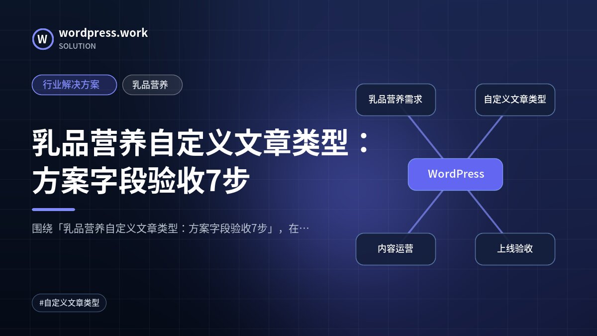 乳品营养自定义文章类型：方案字段验收7步｜行业解决方案｜乳品营养