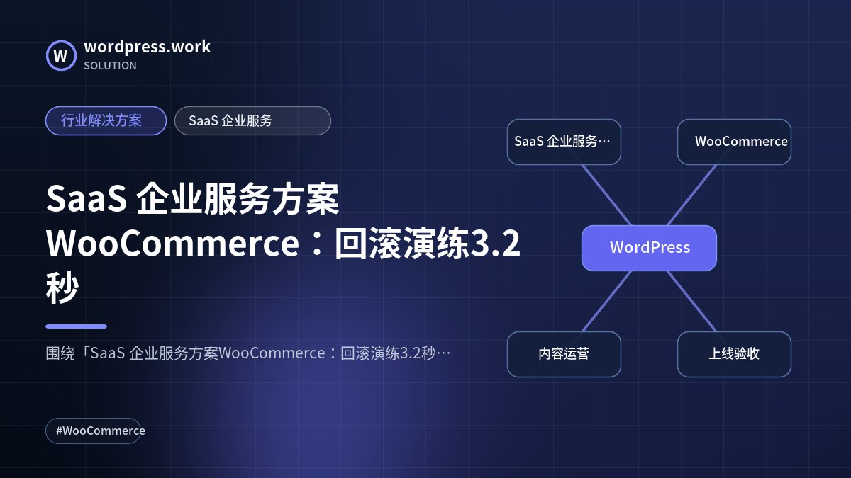 SaaS 企业服务方案WooCommerce:回滚演练3.2秒|行业解决方案|SaaS 企业服务